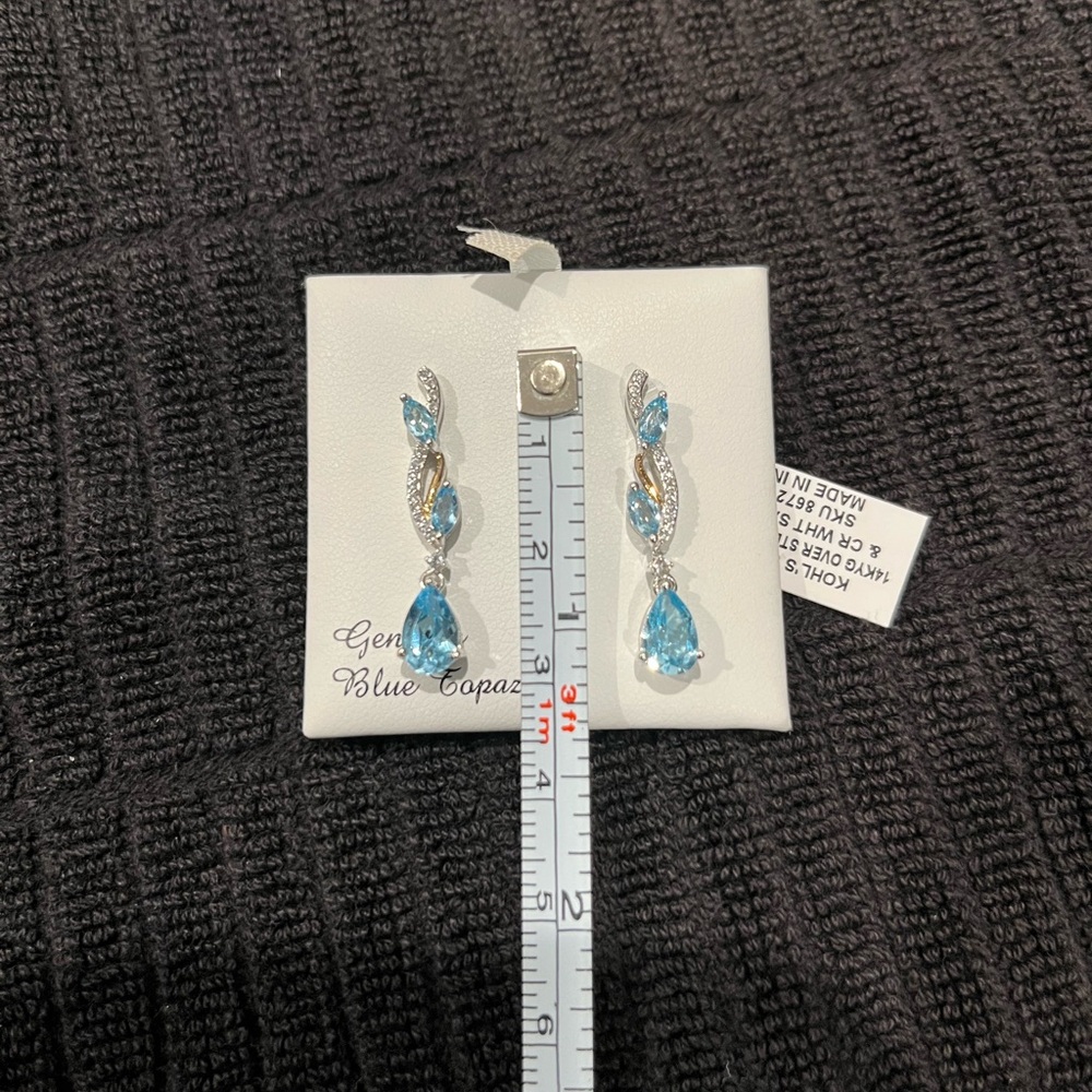 Blue Topaz 14k Gold over Sterling Silver Earrings w/ CR White Sapphires - Picture 3 of 7
